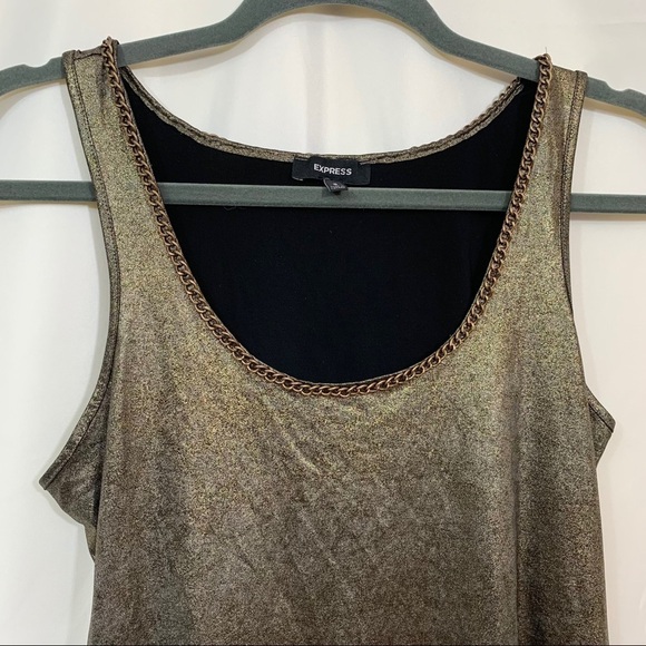 Express || Gold Chain Trimmed Neckline Moto Tank Cami Top S - Picture 3 of 12